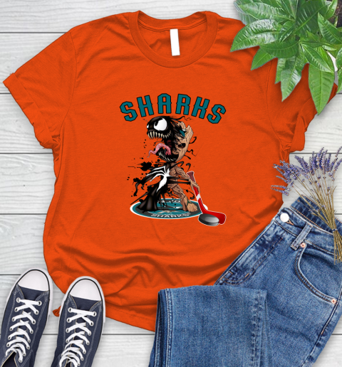 NHL San Jose Sharks Hockey Venom Groot Guardians Of The Galaxy Women's T-Shirt 4