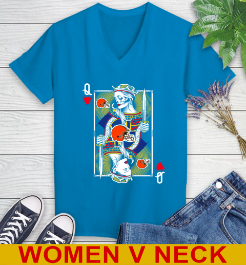 NFL Football Cleveland Browns The Queen Of Hearts Card Shirt Women's V-Neck T-Shirt 7