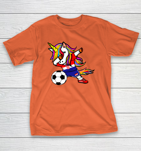 Funny Dabbing Unicorn Croatia Football Croatian Flag Soccer T-Shirt 5