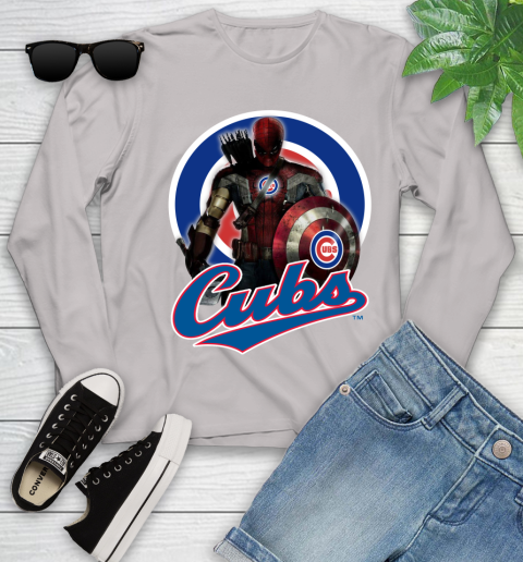 MLB Captain America Thor Spider Man Hawkeye Avengers Endgame Baseball Chicago Cubs Youth Long Sleeve 12