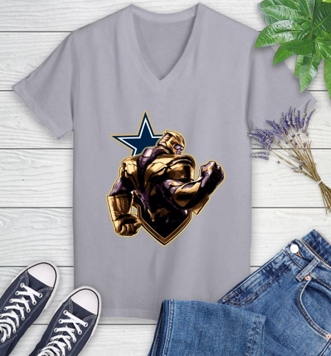 NFL Thanos Avengers Endgame Football Sports Dallas Cowboys Women's V-Neck T-Shirt 4