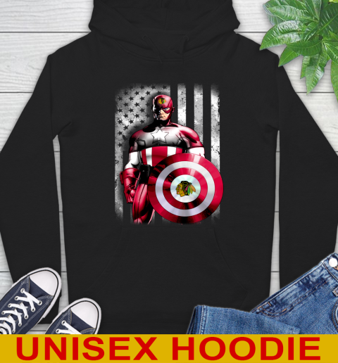Chicago Blackhawks NHL Hockey Captain America Marvel Avengers American Flag Shirt Hoodie