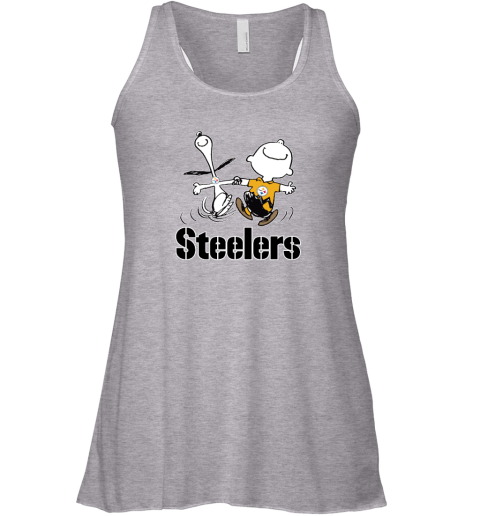 gpvm snoopy and charlie brown happy pittsburgh steelers fans flowy tank 32 front athletic heather