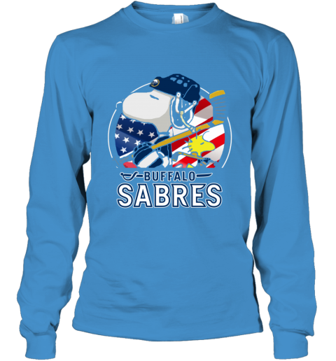 kudn buffalo sabres ice hockey snoopy and woodstock nhl youth long sleeve 50 front sapphire