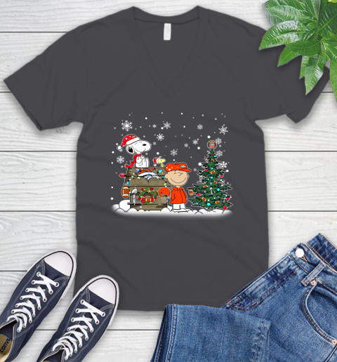 NFL Denver Broncos Snoopy Charlie Brown Christmas Football Super Bowl Sports V-Neck T-Shirt 4