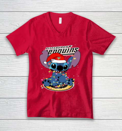 Pittsburgh Penguins NHL Hockey noel stitch Christmas V-Neck T-Shirt 3
