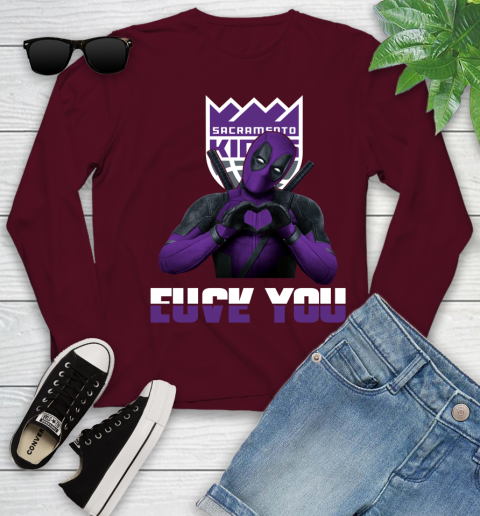 NBA Sacramento Kings Deadpool Love You Fuck You Basketball Sports Youth Long Sleeve 6