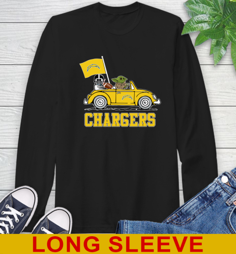 NFL Football Los Angeles Chargers Darth Vader Baby Yoda Driving Star Wars Shirt Long Sleeve T-Shirt 2