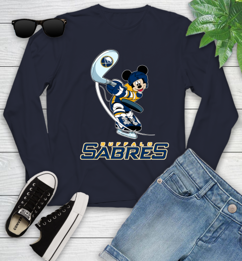 NHL Hockey Buffalo Sabres Cheerful Mickey Mouse Shirt Youth Long Sleeve 3
