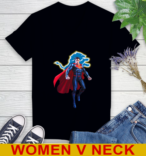 NFL Superman DC Sports Football Detroit Lions Women's V-Neck T-Shirt 2
