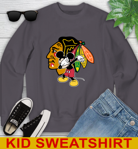 Chicago Blackhawks NHL Hockey Dabbing Mickey Disney Sports Youth Sweatshirt 6