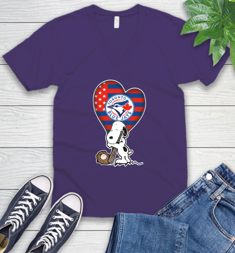Toronto Blue Jays MLB Baseball The Peanuts Movie Adorable Snoopy V-Neck T-Shirt 10