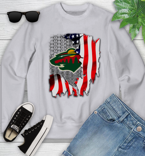 Minnesota Wild NHL Hockey American Flag Youth Sweatshirt 3