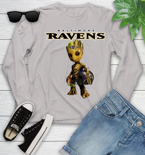 Baltimore Ravens NFL Football Groot Marvel Guardians Of The Galaxy Youth Long Sleeve 12