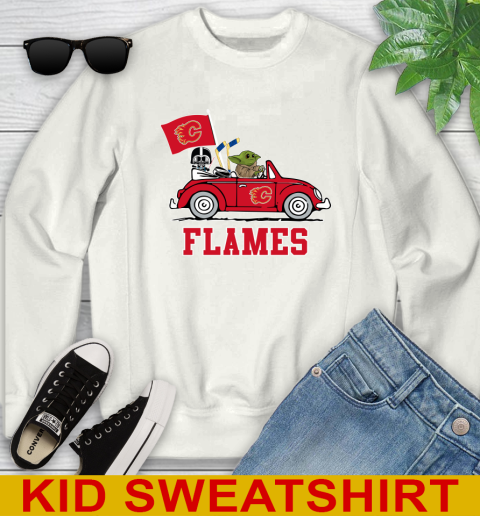 NHL Hockey Calgary Flames Darth Vader Baby Yoda Driving Star Wars Shirt Youth Sweatshirt
