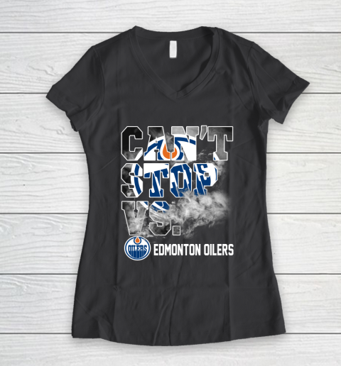 NHL Edmonton Oilers Hockey Can't Stop Vs Women's V-Neck T-Shirt 6
