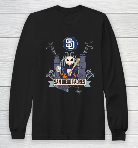 MLB San Diego Padres Baseball Jack Skellington Halloween Long Sleeve T-Shirt