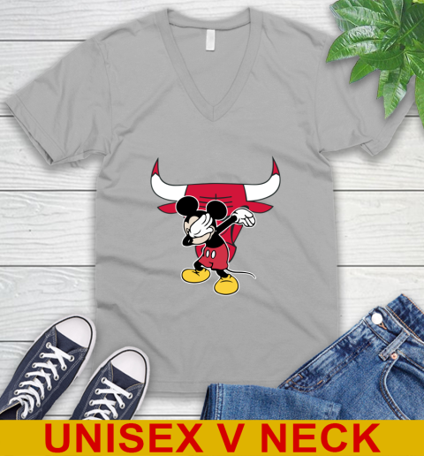 Chicago Bulls NBA Basketball Dabbing Mickey Disney Sports V-Neck T-Shirt 4