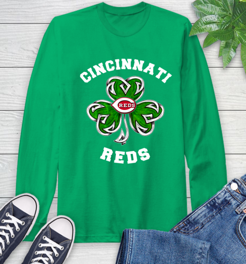 MLB Cincinnati Reds Three Leaf Clover St Patrick's Day Baseball Sports Long Sleeve T-Shirt 8