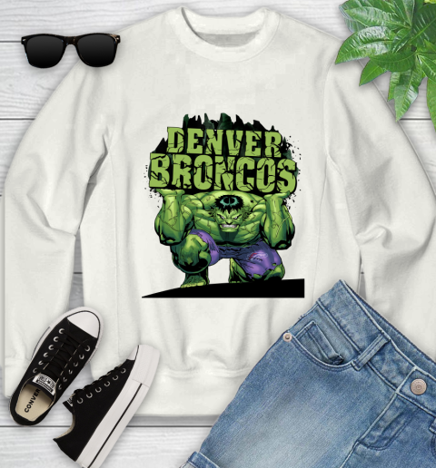 Denver Broncos NFL Football Incredible Hulk Marvel Avengers Sports Youth Sweatshirt