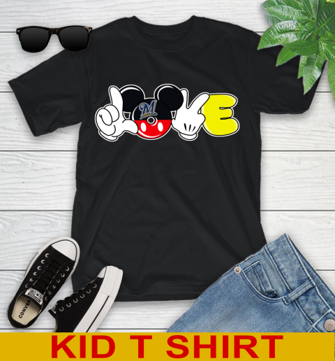 Milwaukee Brewers MLB Baseball Love Mickey Disney Sports Youth T-Shirt 2