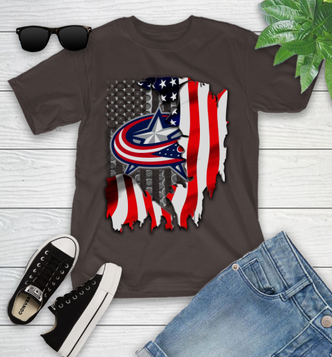 Columbus Blue Jackets NHL Hockey American Flag Youth T-Shirt - Image 8
