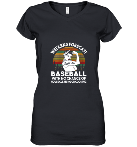 Womens Baseball Mom Weekend Forecast Funny Gift For Mom Women's V-Neck T-Shirt