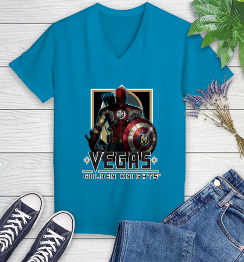 NHL Captain America Thor Spider Man Hawkeye Avengers Endgame Hockey Vegas Golden Knights Women's V-Neck T-Shirt 7