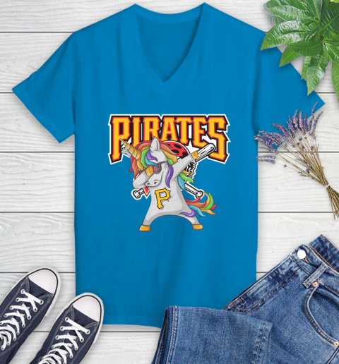 Pittsburgh Pirates MLB Baseball Funny Unicorn Dabbing Sports Women's V-Neck T-Shirt 7