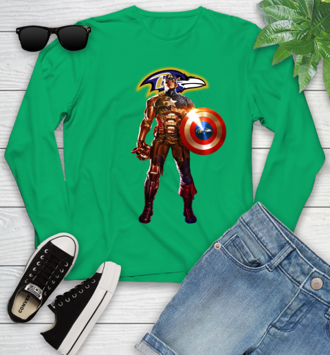 NFL Captain America Marvel Avengers Endgame Football Sports Baltimore Ravens Youth Long Sleeve 6
