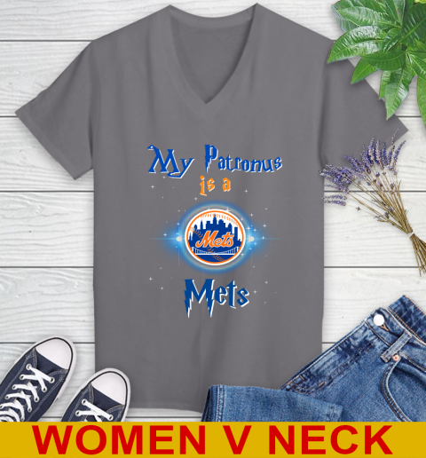 MLB Baseball Harry Potter My Patronus Is A New York Mets Women's V-Neck T-Shirt 11