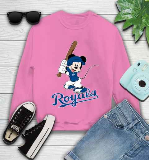 MLB Baseball Kansas City Royals Cheerful Mickey Mouse Shirt Youth Sweatshirt 6