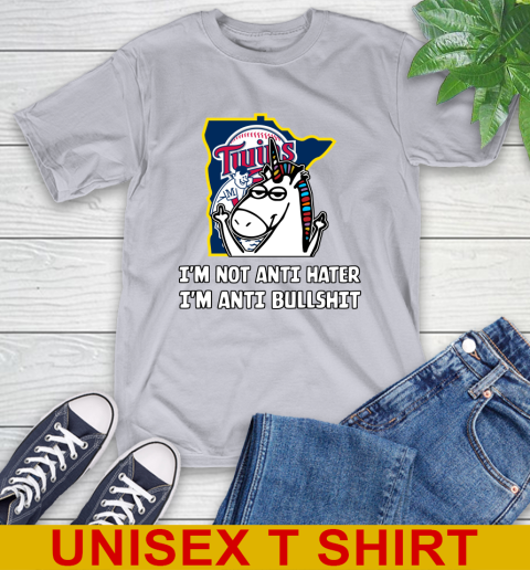 Minnesota Twins MLB Baseball Unicorn I'm Not Anti Hater I'm Anti Bullshit T-Shirt 6