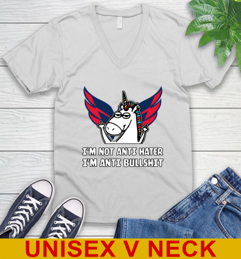 Washington Capitals NHL Hockey Unicorn I'm Not Anti Hater I'm Anti Bullshit V-Neck T-Shirt