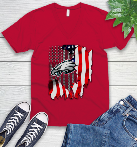 Philadelphia Eagles NFL Football American Flag V-Neck T-Shirt 6