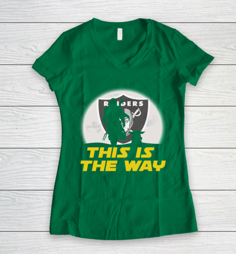 Oakland Raiders NFL Football Star Wars Yoda And Mandalorian This Is The Way Women's V-Neck T-Shirt 3