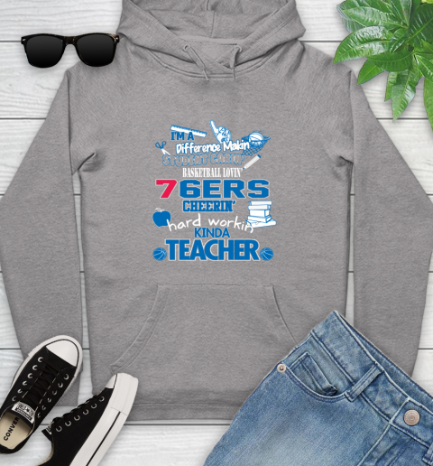 Philadelphia 76ers NBA I'm A Difference Making Student Caring Basketball Loving Kinda Teacher Youth Hoodie 6