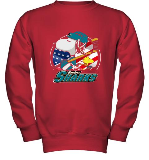 Sanjose Sharks Ice Hockey Snoopy And Woodstock NHL Youth Sweatshirt