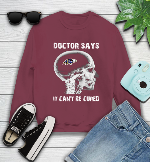 NFL Baltimore Ravens Football Skull It Can't Be Cured Shirt Sweatshirt - Image 6