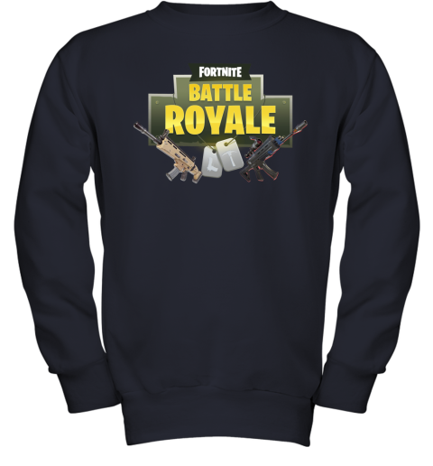 5hwq fortnite battle royale logo with assault rifle shirts youth sweatshirt 47 front navy