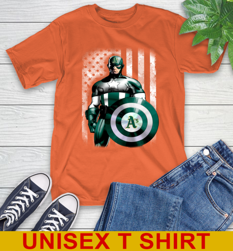 Oakland Athletics MLB Baseball Captain America Marvel Avengers American Flag Shirt T-Shirt - Image 5