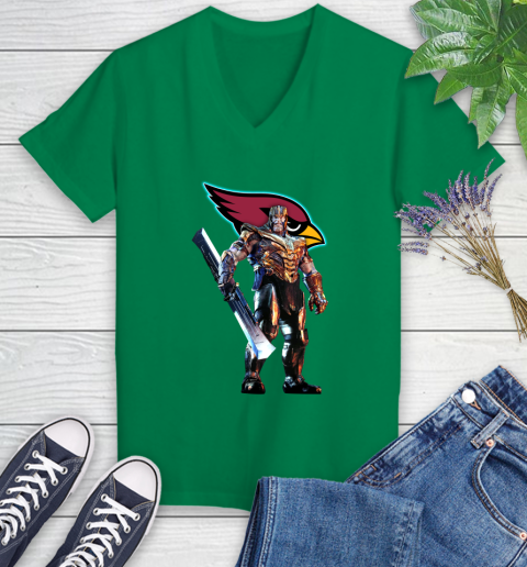 NFL Thanos Gauntlet Avengers Endgame Football Arizona Cardinals Women's V-Neck T-Shirt 5