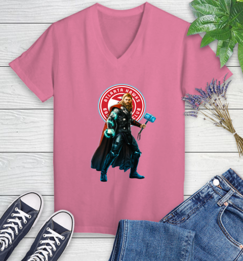 NBA Thor Avengers Endgame Basketball Atlanta Hawks Women's V-Neck T-Shirt 13