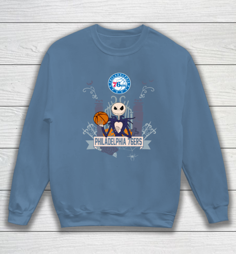 NBA Philadelphia 76ers Basketball Jack Skellington Halloween Sweatshirt 6