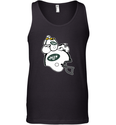 Snoopy And Woodstock Resting On New York Jets Helmet Tank Top