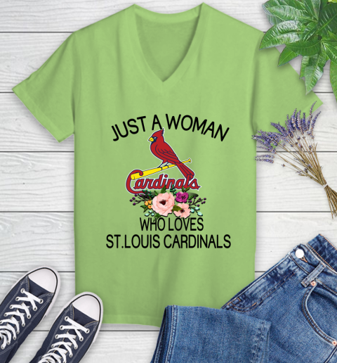 MLB Just A Woman Who Loves St.Louis Cardinals Baseball Sports Women's V-Neck T-Shirt 6