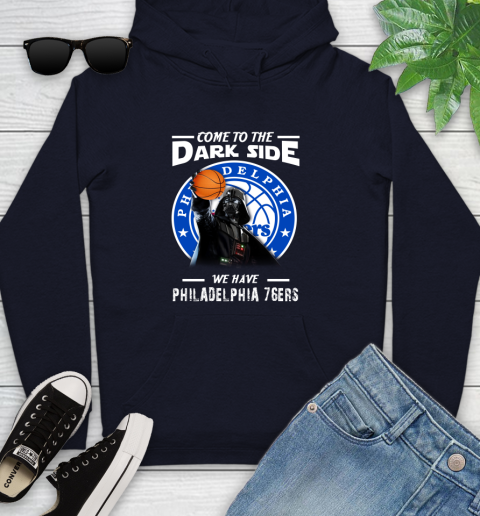 NBA Come To The Dark Side We Have Philadelphia 76ers Star Wars Darth Vader Basketball Youth Hoodie 3