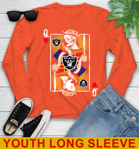 NFL Football Oakland Raiders The Queen Of Hearts Card Shirt Youth Long Sleeve 3