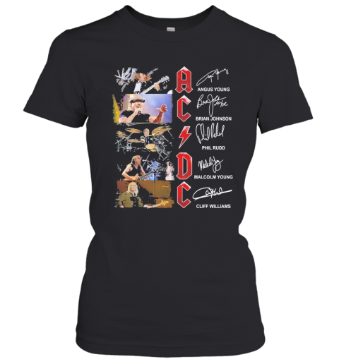 ACDC Angus Young Brian Johnson Phil Rudo Malcolm Young Cliff Williams Signatures Women's T-Shirt