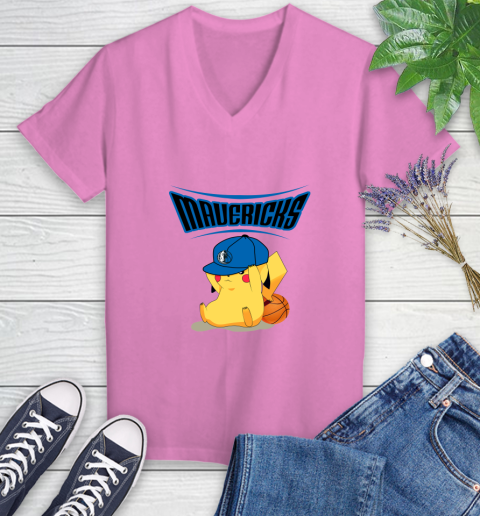 NBA Pikachu Basketball Sports Dallas Mavericks Women's V-Neck T-Shirt 14